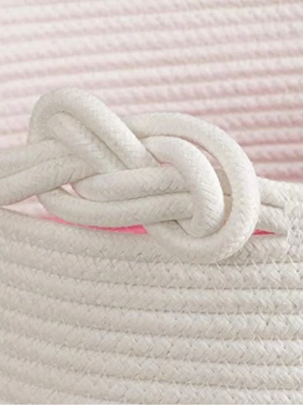 Pink & White Fringed Large Rope Basket - 16
